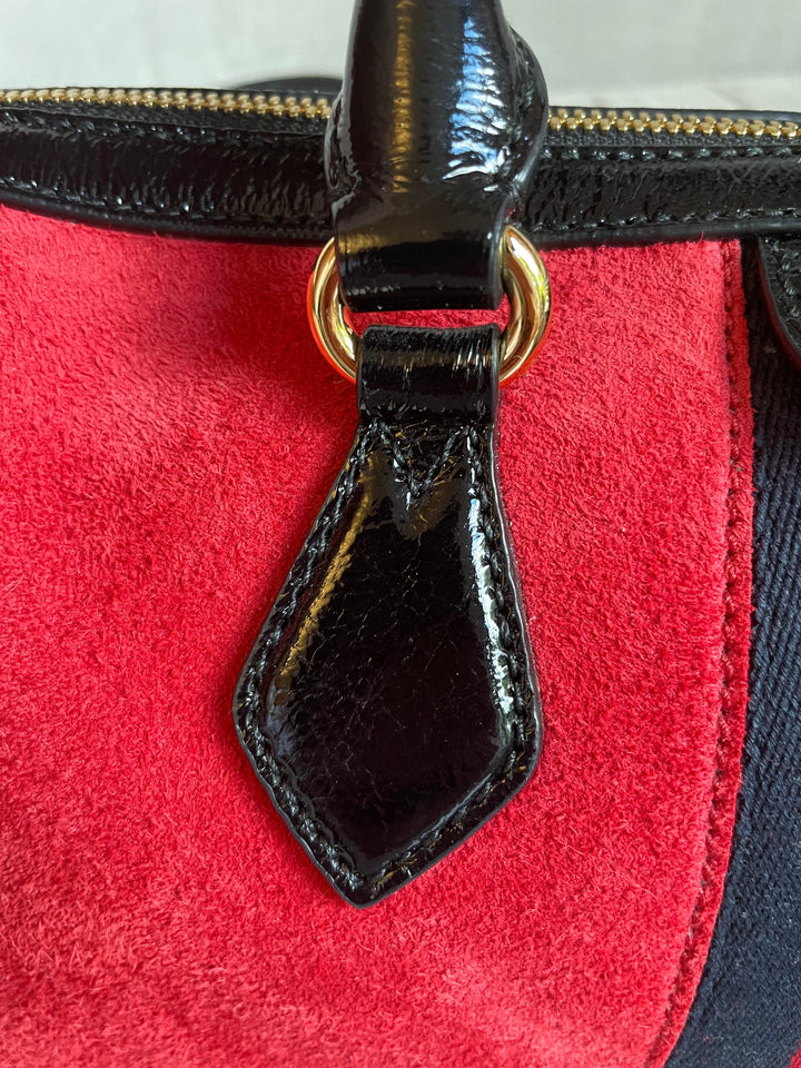 Gucci Red Suede and Blue Leather Ophidia Boston Bag