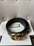 Gucci GG Marmont Black Leather Belt with Gold Buckle