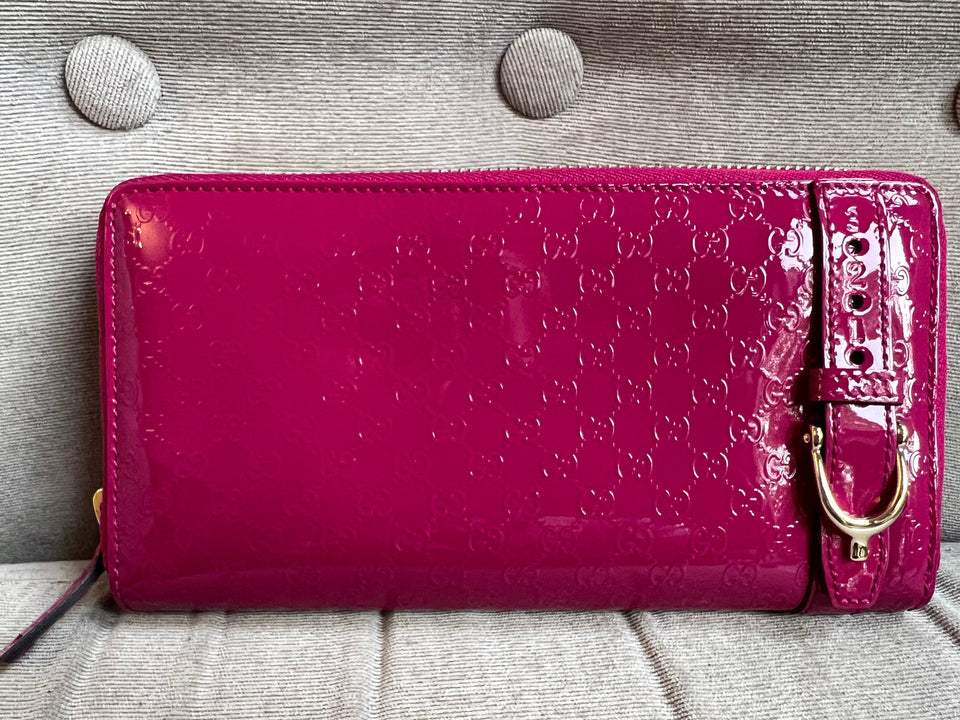 Gucci Pink Patent Guccissima Print Wallet