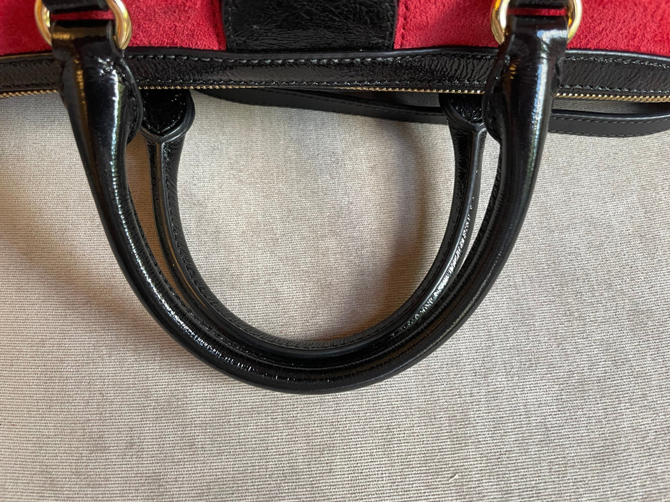 Gucci Red Suede and Blue Leather Ophidia Boston Bag