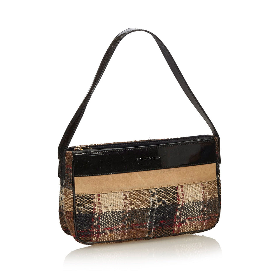 Burberry Brown Beige Wool Fabric Plaid Baguette United Kingdom