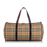 Burberry Brown Beige Canvas Fabric House Check Barrel Bag Italy