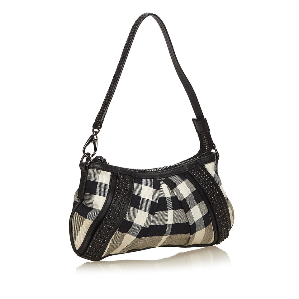 Burberry White Ivory Jacquard Fabric Plaid Baguette United Kingdom