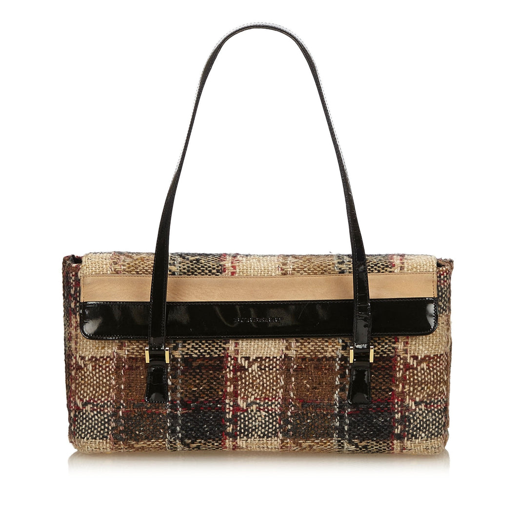 Burberry Brown Dark Wool Fabric Plaid Shoulder Bag United Kingdom