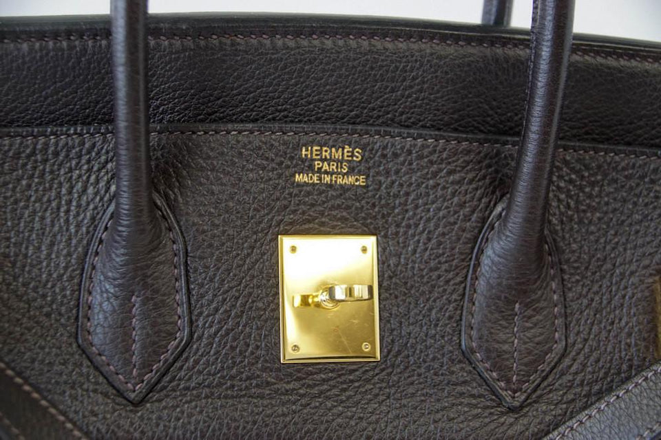 Hermes Birkin 35 Bag Very Rare Toile EBENE Clemence Gold Hardware