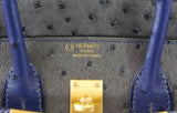 Hermes Birkin 25 Bag HSS Ostrich Gris Agate/Blue Sapphire Brushed Gold