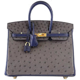 Hermes Birkin 25 Bag HSS Ostrich Gris Agate/Blue Sapphire Brushed Gold