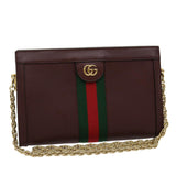 GUCCI Marmont WebSherry Line Shoulder Bag Leather Red 503877493075 Auth lt580