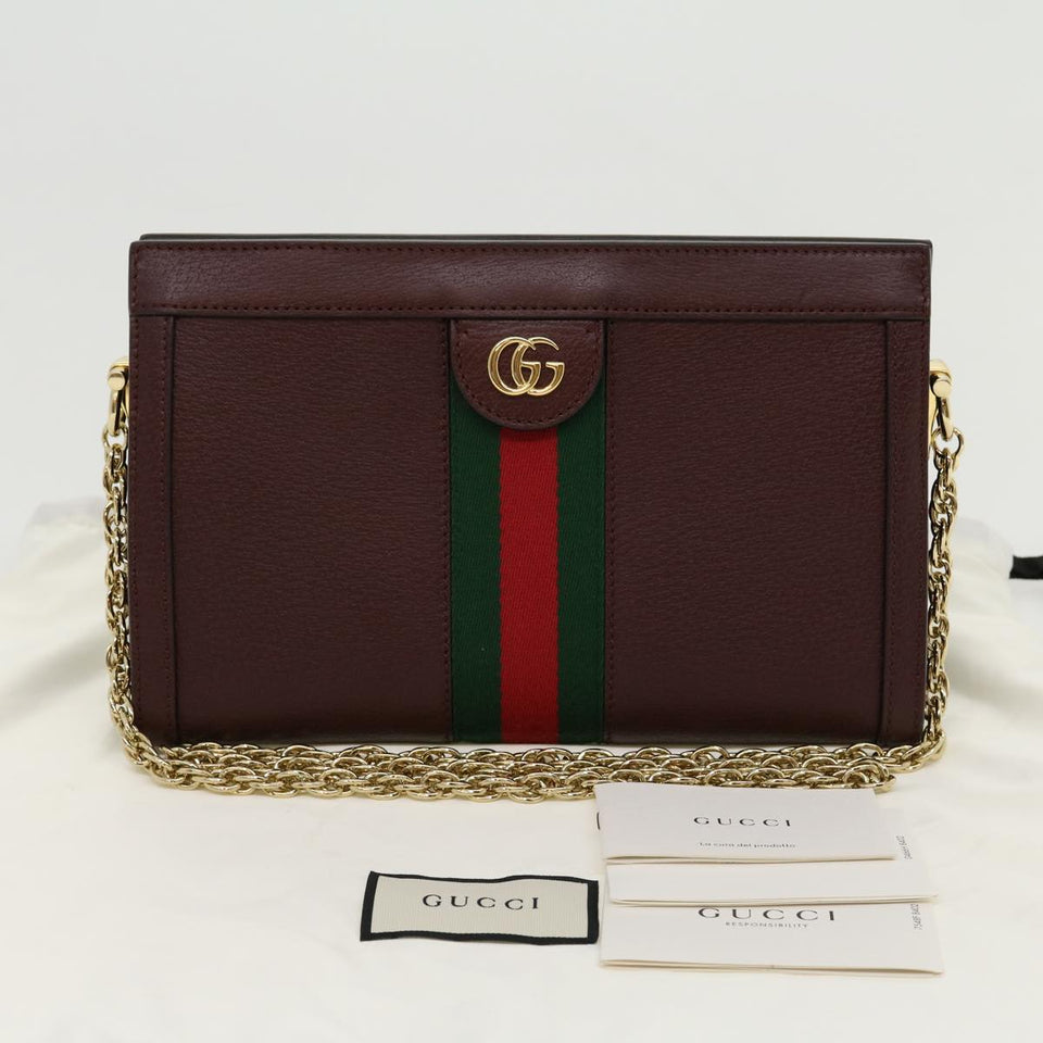 GUCCI Marmont WebSherry Line Shoulder Bag Leather Red 503877493075 Auth lt580
