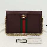 GUCCI Marmont WebSherry Line Shoulder Bag Leather Red 503877493075 Auth lt580