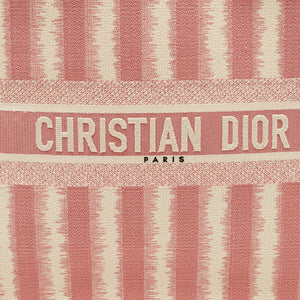 DIOR Pink/White Embroidered Canvas D-Stripe Book Tote