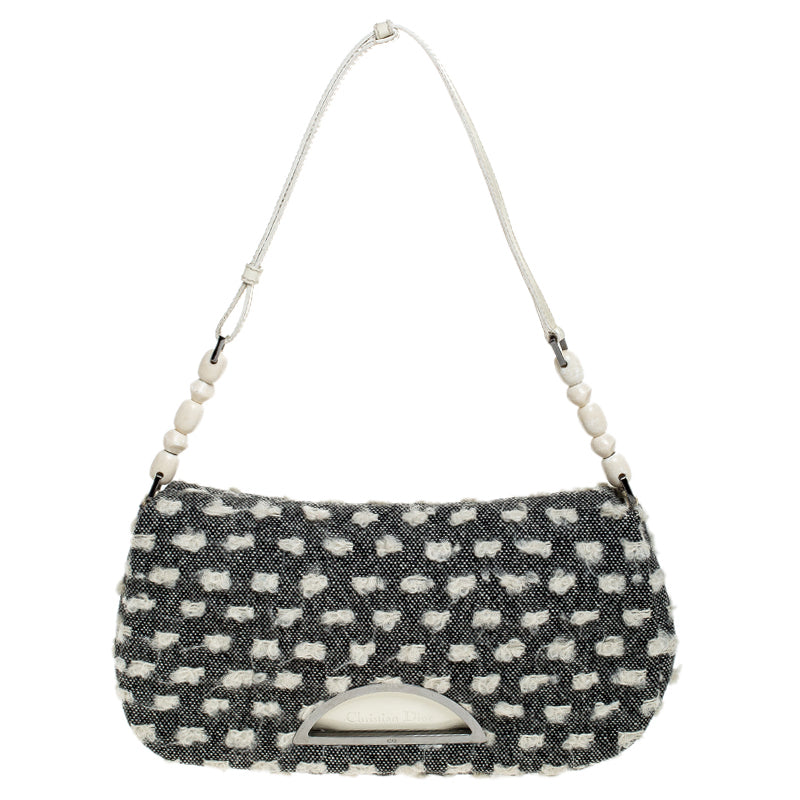 DIOR Grey Tweed Limited Edition Beaded Malice Shoulder Bag