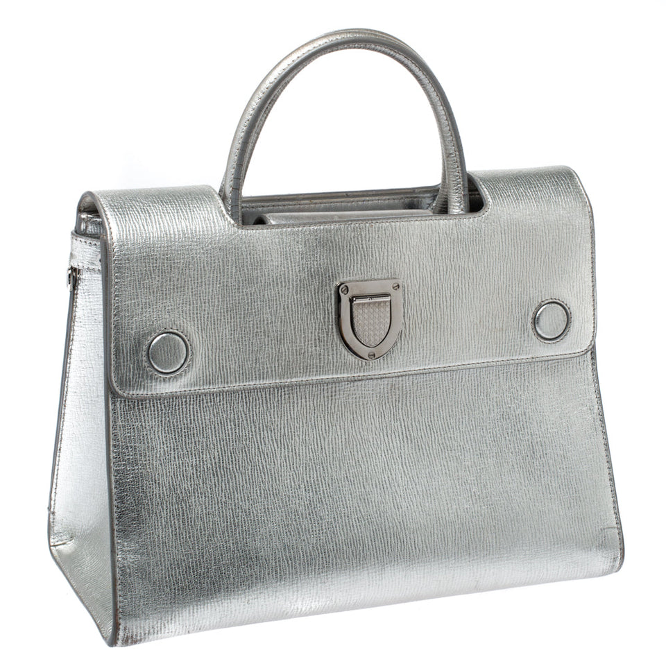 DIOR Metallic Silver Leather Medium ever Bag