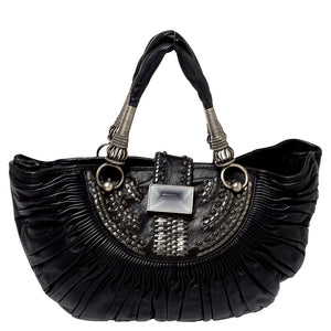 DIOR Black Pleated Leather Plisse Tote