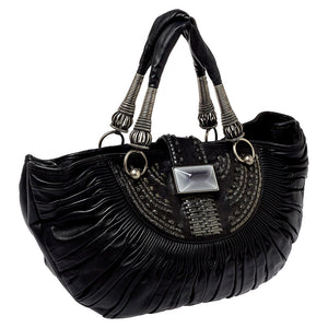 DIOR Black Pleated Leather Plisse Tote