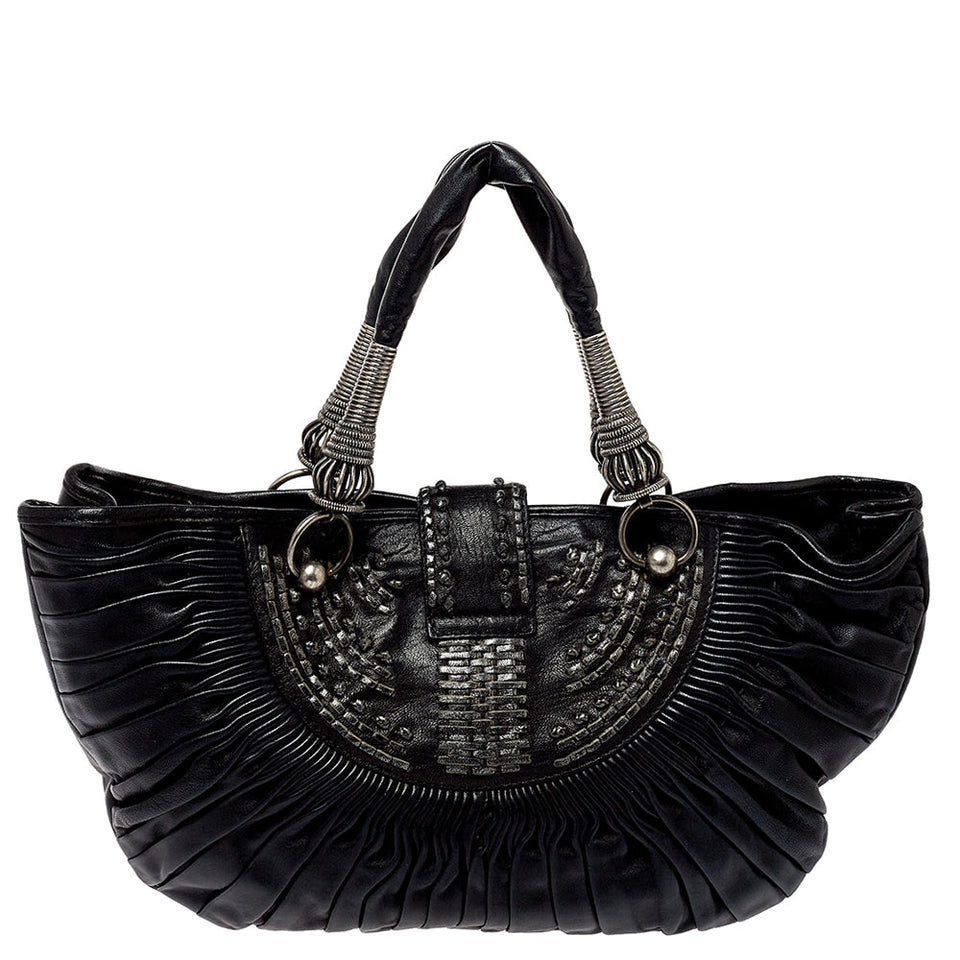 DIOR Black Pleated Leather Plisse Tote