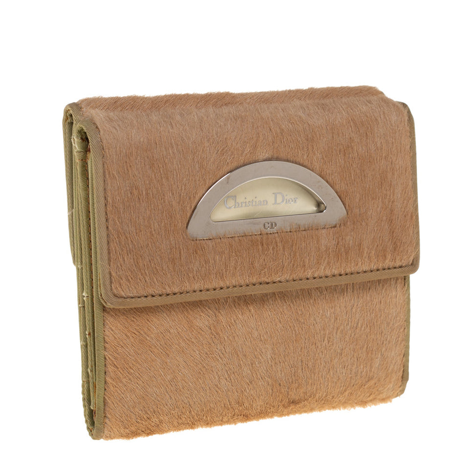 DIOR Beige/Cream Calf Hair and Patent Leather Trifold Wallet