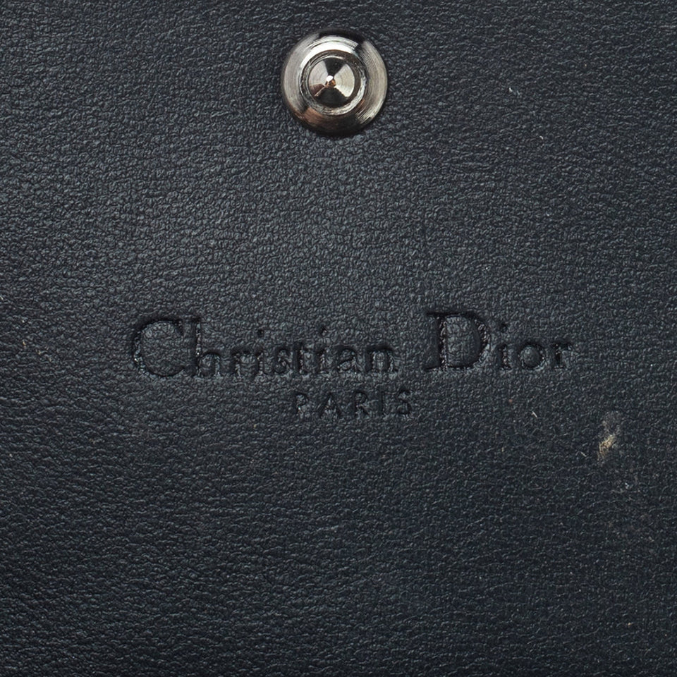 DIOR Metallic Grey Micro Cannage Patent Leather ama Trifold Wallet