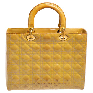 DIOR Yellow Cannage Patent Leather Large Lady  Tote