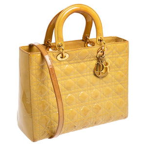 DIOR Yellow Cannage Patent Leather Large Lady  Tote