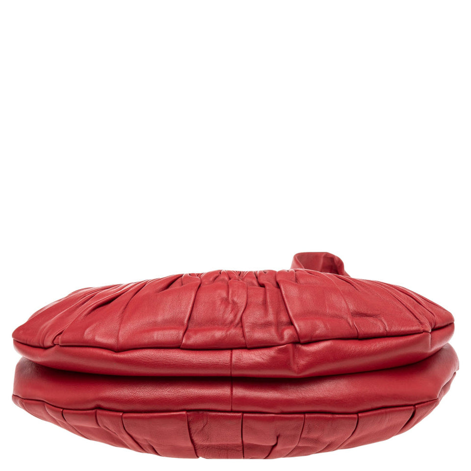 DIOR Red Pleated Leather Plisse Hobo