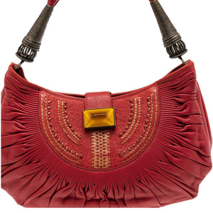 DIOR Red Pleated Leather Plisse Hobo