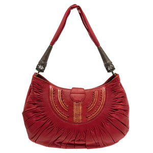 DIOR Red Pleated Leather Plisse Hobo