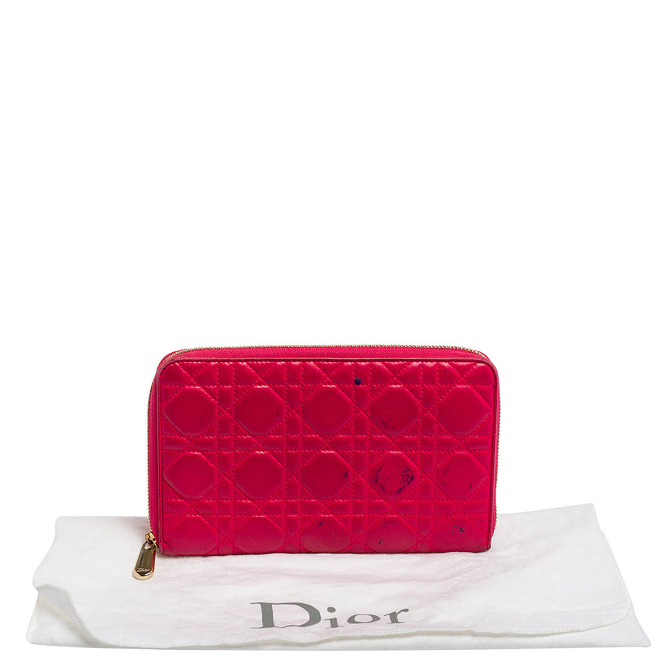 DIOR Pink Cannage Leather Zip Around Organizer Wallet