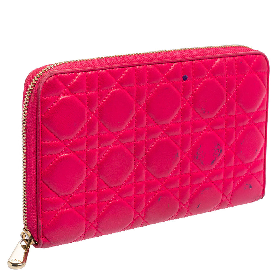 DIOR Pink Cannage Leather Zip Around Organizer Wallet