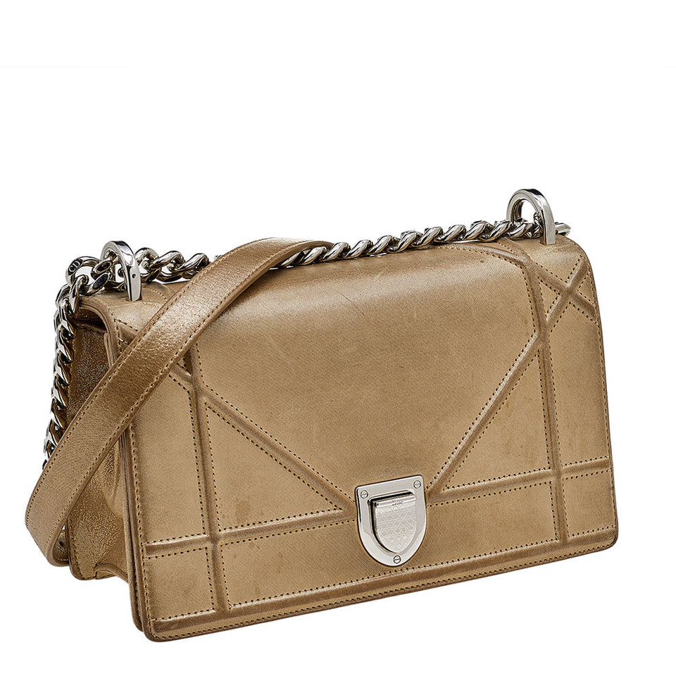 DIOR Metallic Gold Suede Small ama Shoulder Bag