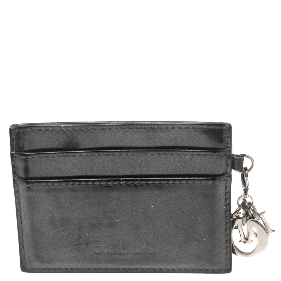 DIOR Dark Grey Microcannage Patent Leather Lady  Card Holder