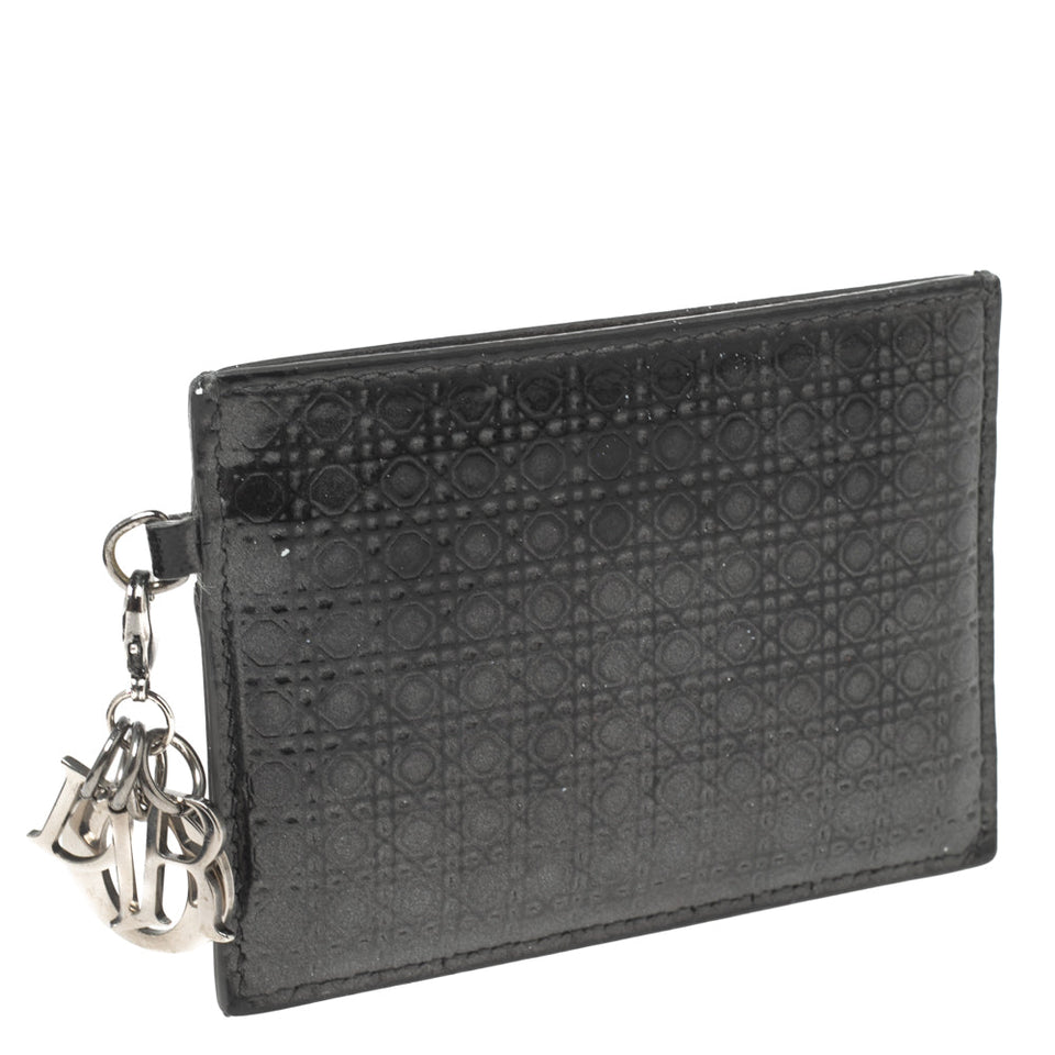 DIOR Dark Grey Microcannage Patent Leather Lady  Card Holder