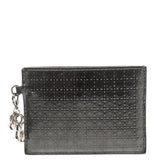 DIOR Dark Grey Microcannage Patent Leather Lady  Card Holder