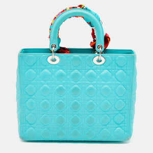 DIOR Turquoise Blue Cannage Leather Large Lady  Tote