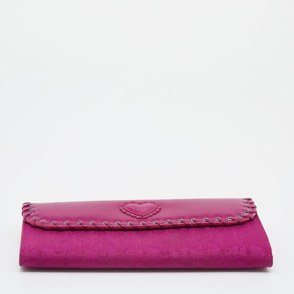 DIOR Pink Oblique Canvas and Leather Trim Flap Continental Wallet