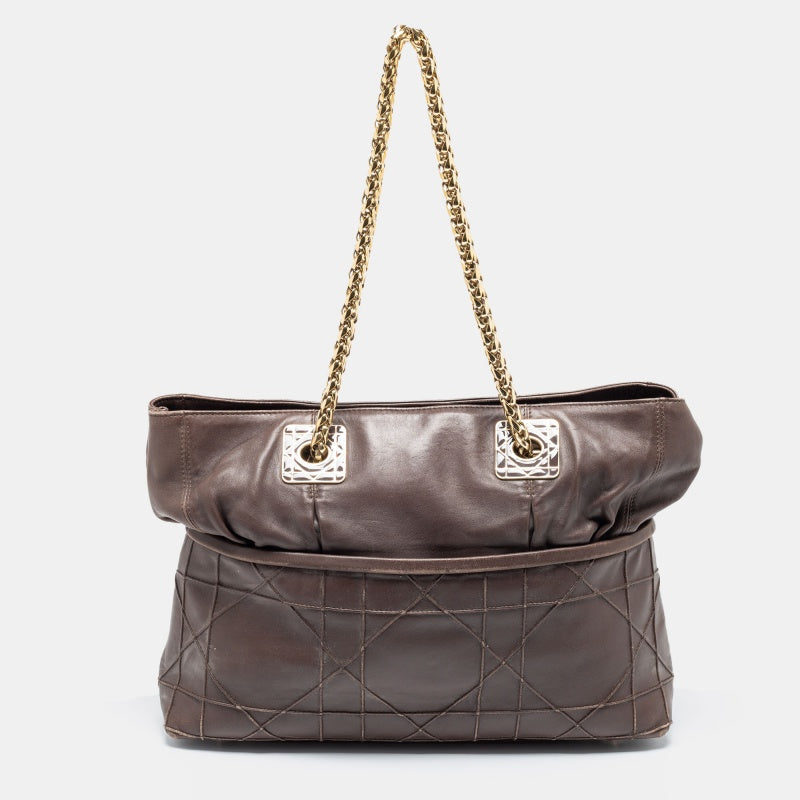 DIOR Dark Beige Cannage Leather Granville Chain Link Tote