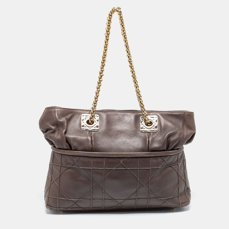 DIOR Dark Beige Cannage Leather Granville Chain Link Tote