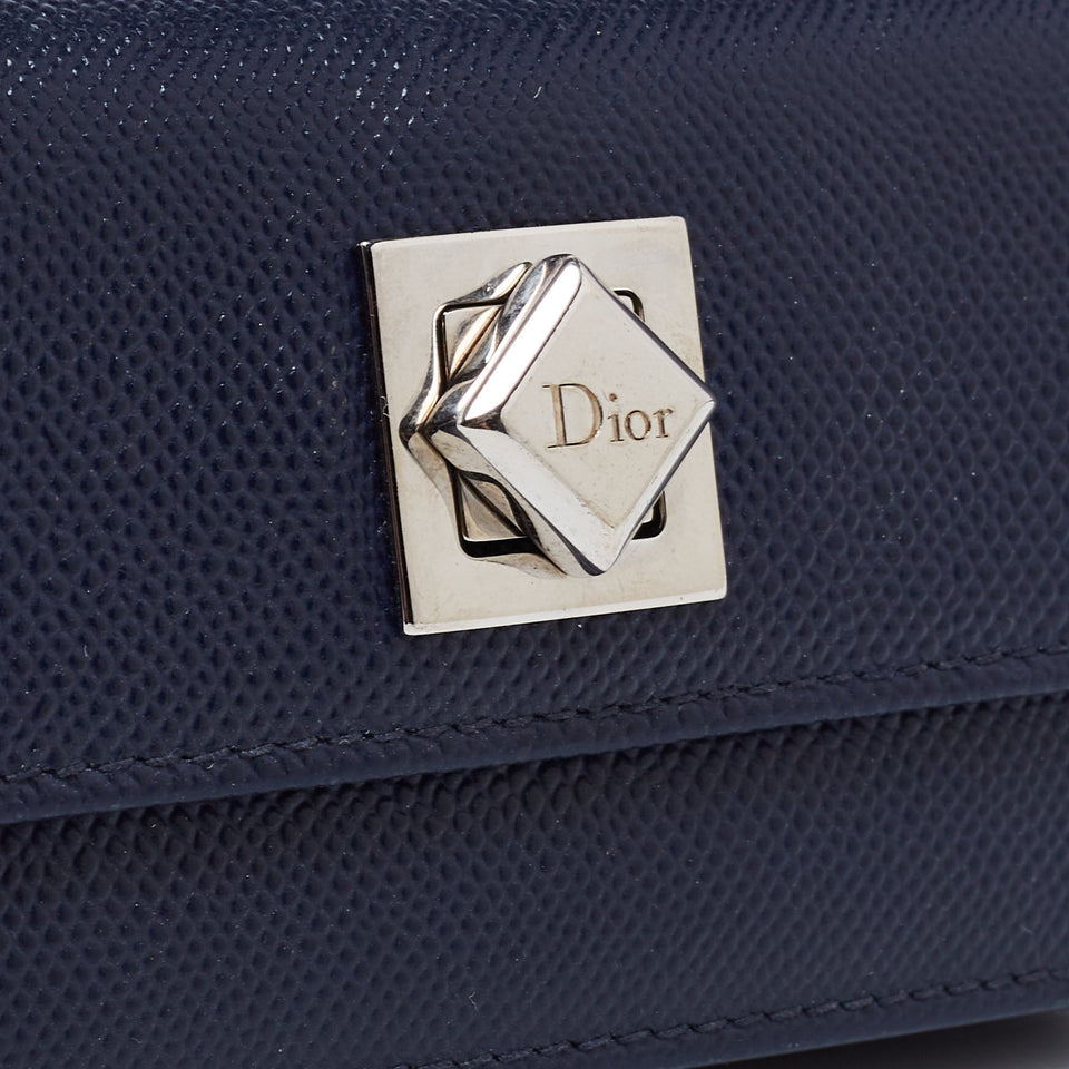 DIOR Navy Blue Leather Turn Me Gusset Card Case