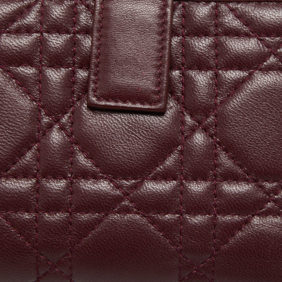 DIOR Burgundy Cannage Leather Lady  Compact French Wallet