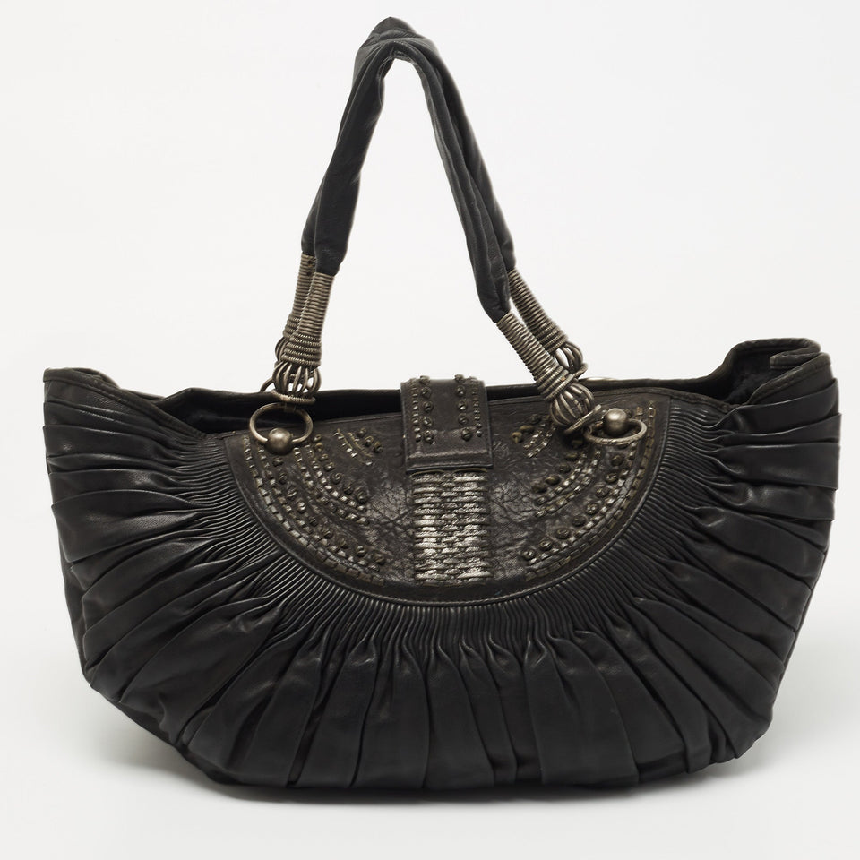 DIOR Black Pleated Leather Plisse Tote