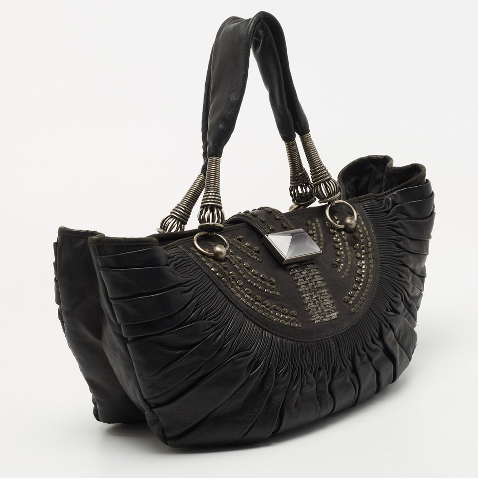 DIOR Black Pleated Leather Plisse Tote