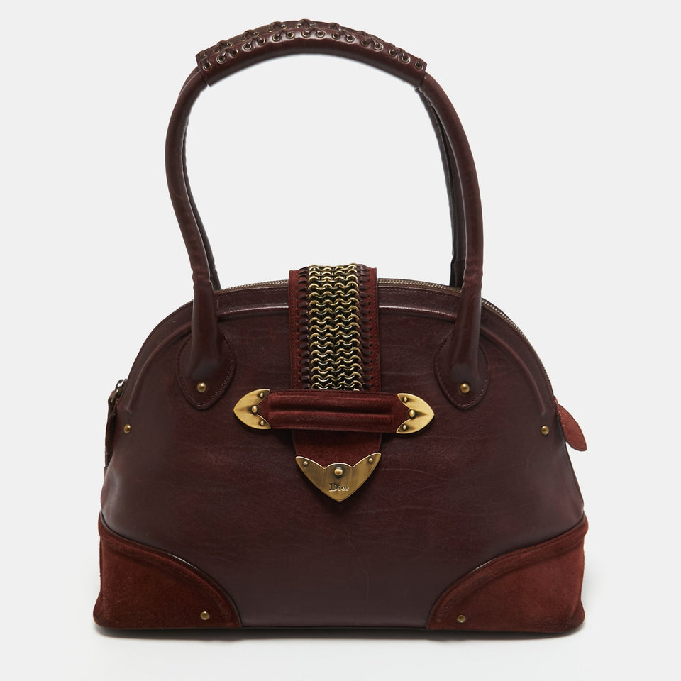 DIOR Burgundy Leather and Suede Jeanne Satchel