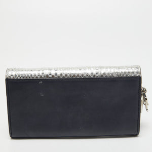 DIOR Navy Blue/Silver Leather and Watersnake Charm Flap Continental Wallet