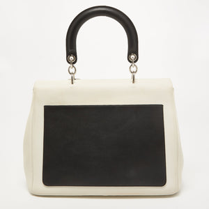 DIOR White/Black Leather Large Be  Flap Top Handle Bag