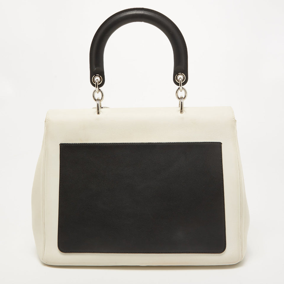 DIOR White/Black Leather Large Be  Flap Top Handle Bag