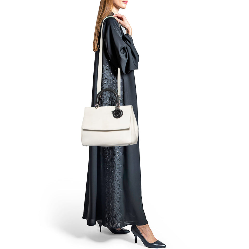 DIOR White/Black Leather Large Be  Flap Top Handle Bag