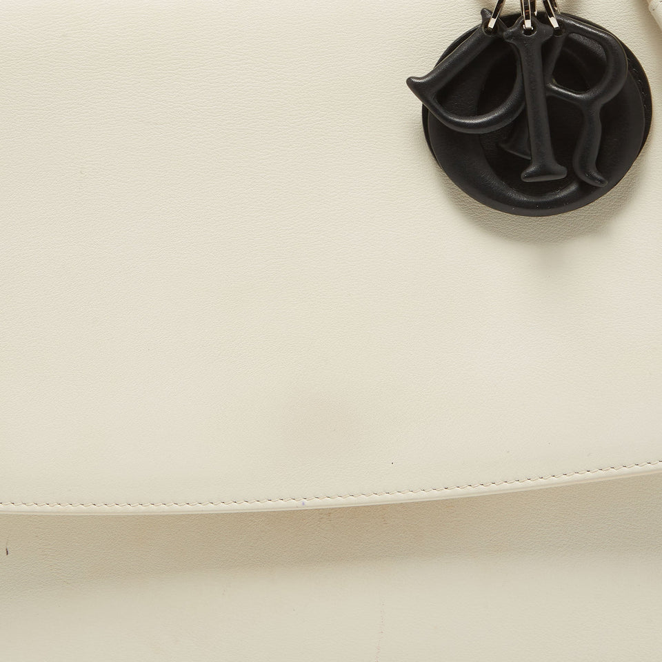 DIOR White/Black Leather Large Be  Flap Top Handle Bag