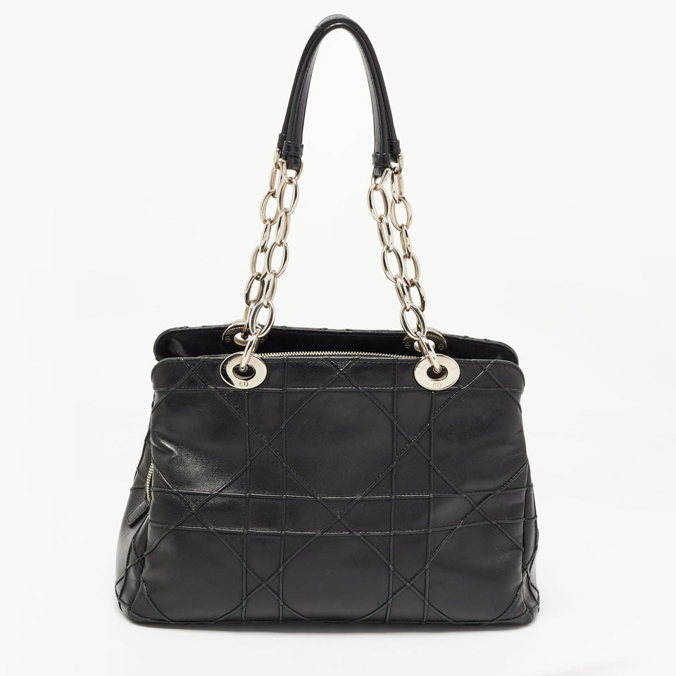 DIOR Black Cannage Leather Small Soft Lady  Shopping Tote