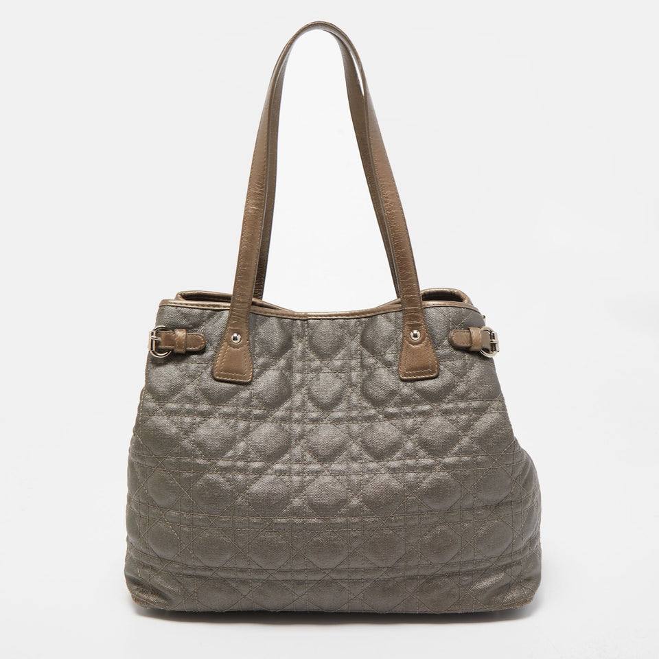 DIOR Metallic Cannage Coated Canvas and Leather Small Panarea Tote