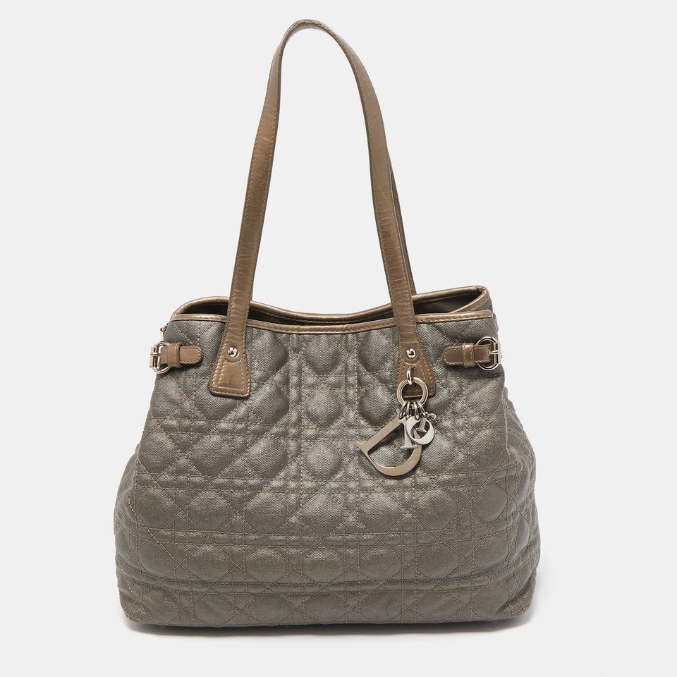 DIOR Metallic Cannage Coated Canvas and Leather Small Panarea Tote